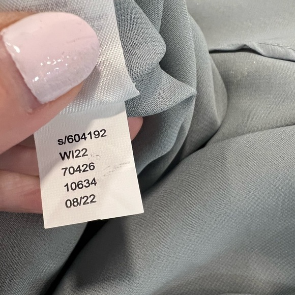 LOFT blue gray chiffon short sleeve blouse with gold stars - Picture 6 of 14